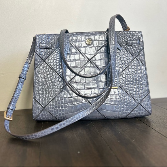 Tory Burch Walker Croc Embossed Leather Satchel Large - Picture 3 of 7